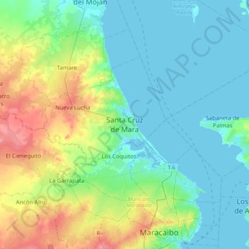Mapa topográfico Santa Cruz de Mara, altitud, relieve