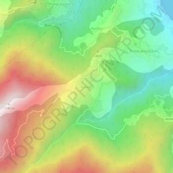 Mapa topográfico Kissos, altitud, relieve