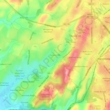 Mapa topográfico Furnace Hills, altitud, relieve