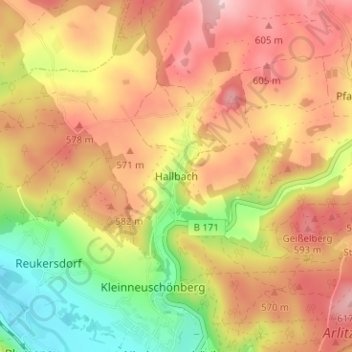 Mapa topográfico Hallbach, altitud, relieve