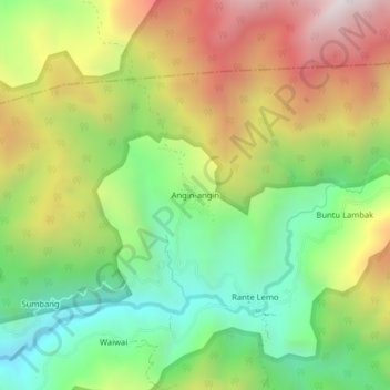 Mapa topográfico Angin-angin, altitud, relieve