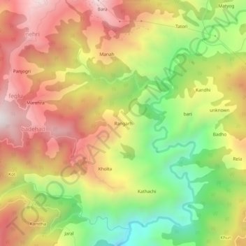 Mapa topográfico Rangarh, altitud, relieve