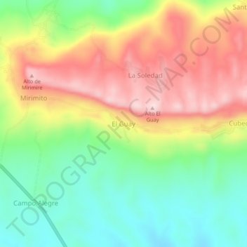 Mapa topográfico El Guay, altitud, relieve