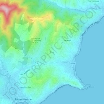 Mapa topográfico Franc, altitud, relieve