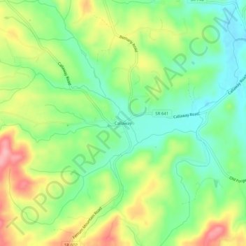 Mapa topográfico Callaway, altitud, relieve