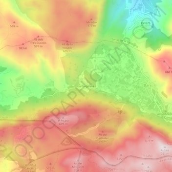 Mapa topográfico la Puigmola, altitud, relieve