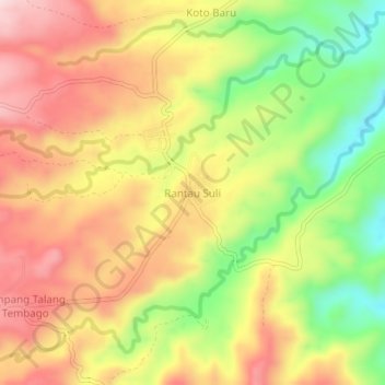 Mapa topográfico Rantau Suli, altitud, relieve