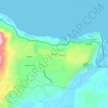 Mapa topográfico Aptera, altitud, relieve