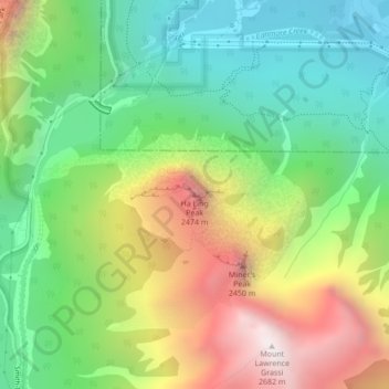 Mapa topográfico Ha Ling Peak, altitud, relieve