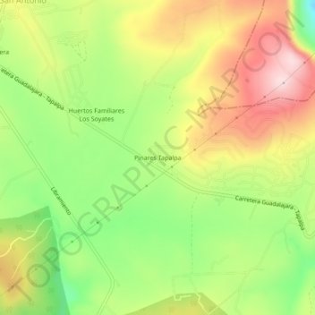 Mapa topográfico Pinares Tapalpa, altitud, relieve