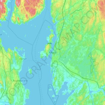 Mapa topográfico Moss, altitud, relieve