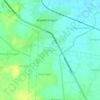 Mapa topográfico Kebonturi, altitud, relieve
