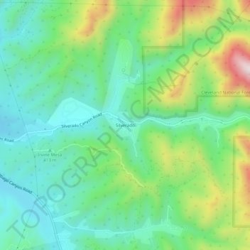 Mapa topográfico Silverado, altitud, relieve