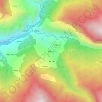 Mapa topográfico Madesh, altitud, relieve