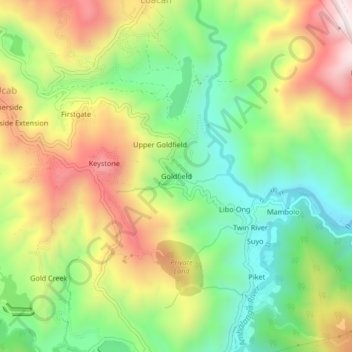 Mapa topográfico Goldfield, altitud, relieve