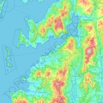 Mapa topográfico Vigo, altitud, relieve