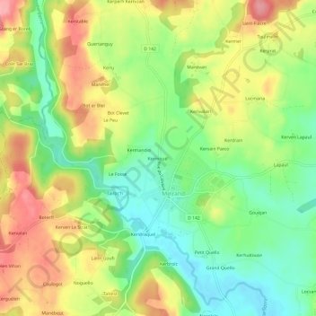 Mapa topográfico Kermouël, altitud, relieve