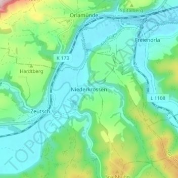 Mapa topográfico Niederkrossen, altitud, relieve