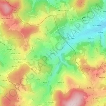 Mapa topográfico Flacelière, altitud, relieve