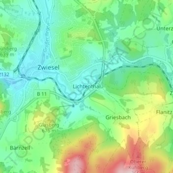 Mapa topográfico Lichtenthal, altitud, relieve