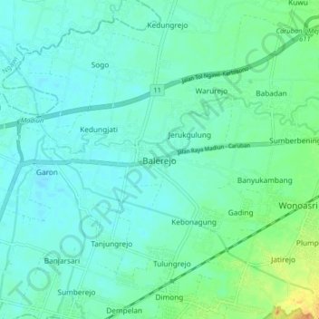 Mapa topográfico Balerejo, altitud, relieve