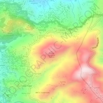 Mapa topográfico Mount Yangbew, altitud, relieve