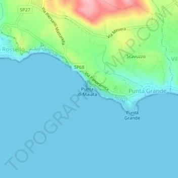 Mapa topográfico Scala dei Turchi, altitud, relieve