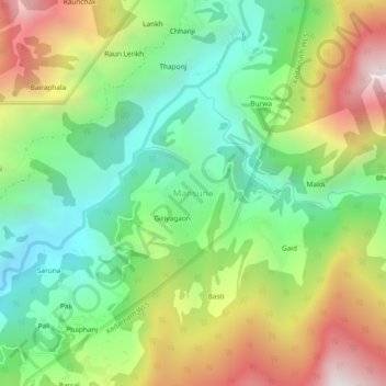Mapa topográfico Mansuna, altitud, relieve