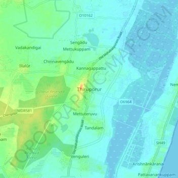 Mapa topográfico Thiruporur, altitud, relieve