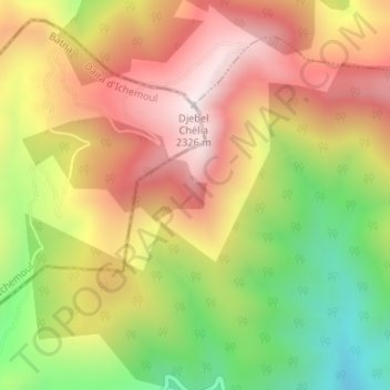Mapa topográfico Aures Mountains, altitud, relieve