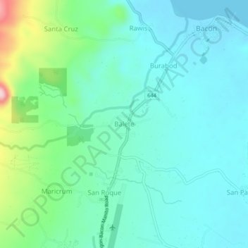 Mapa topográfico Balete, altitud, relieve