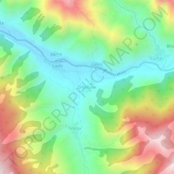 Mapa topográfico Dillichaur, altitud, relieve