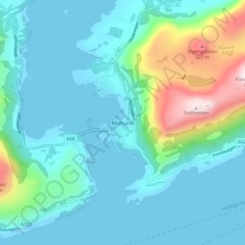 Mapa topográfico Midsund, altitud, relieve