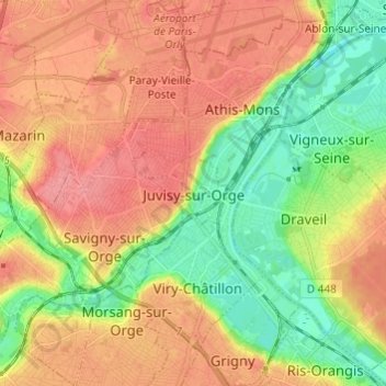 Mapa topográfico Juvisy-sur-Orge, altitud, relieve