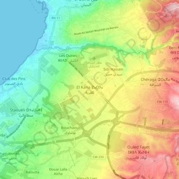 Mapa topográfico El Karia, altitud, relieve
