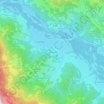 Mapa topográfico Pod Milojevića, altitud, relieve