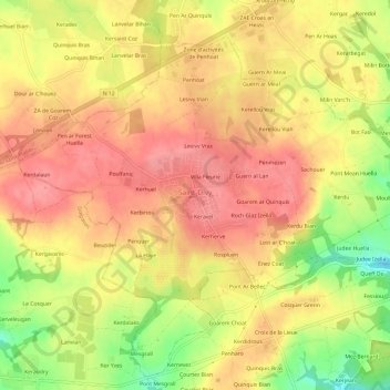 Mapa topográfico Le Bourg, altitud, relieve
