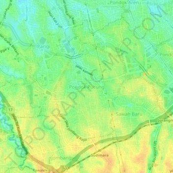 Mapa topográfico Pondok Pucung, altitud, relieve