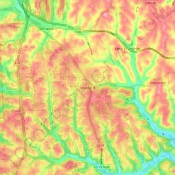 Mapa topográfico Wexford, altitud, relieve