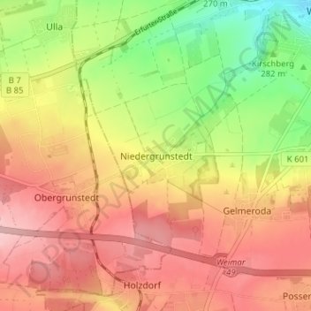 Mapa topográfico Niedergrunstedt, altitud, relieve