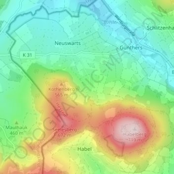 Mapa topográfico Meerswinden, altitud, relieve