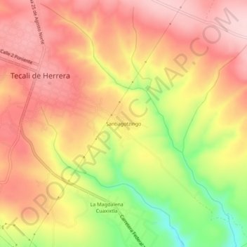 Mapa topográfico Santiagotzingo, altitud, relieve