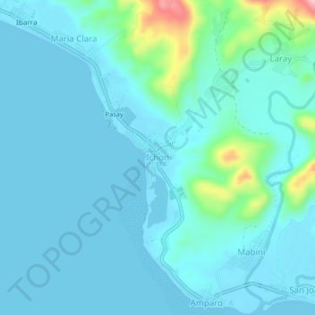 Mapa topográfico Ichon, altitud, relieve