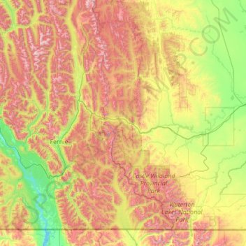 Mapa topográfico Crowsnest Pass (municipality), altitud, relieve
