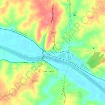 Mapa topográfico Bremo Bluff, altitud, relieve