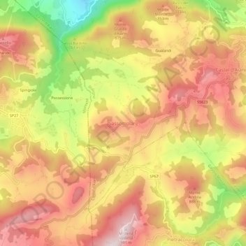 Mapa topográfico Sassomolare, altitud, relieve