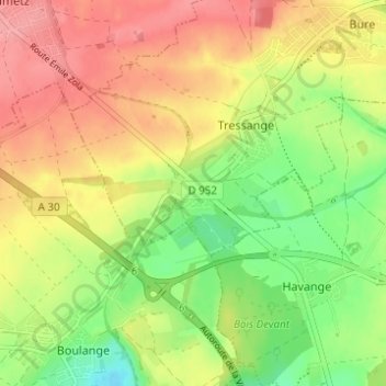 Mapa topográfico Ludelange, altitud, relieve