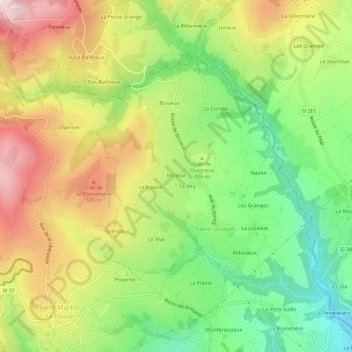 Mapa topográfico Bérieux, altitud, relieve