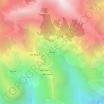 Mapa topográfico Gohar, altitud, relieve