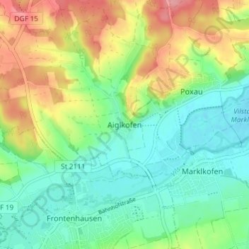 Mapa topográfico Aiglkofen, altitud, relieve